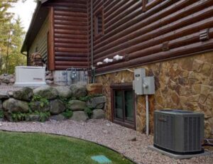 Log home in Wisconsin has Generac Generator and AC Air Conditioning unit installed by E-Con Electric