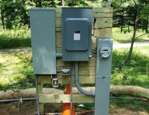 Outdoor electrical breaker box installed by Wisconsin electricians at E-Con Electric