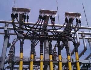 Industrial outdoor electrical grid substation installed by Wisconsin electricians at E-Con Electric